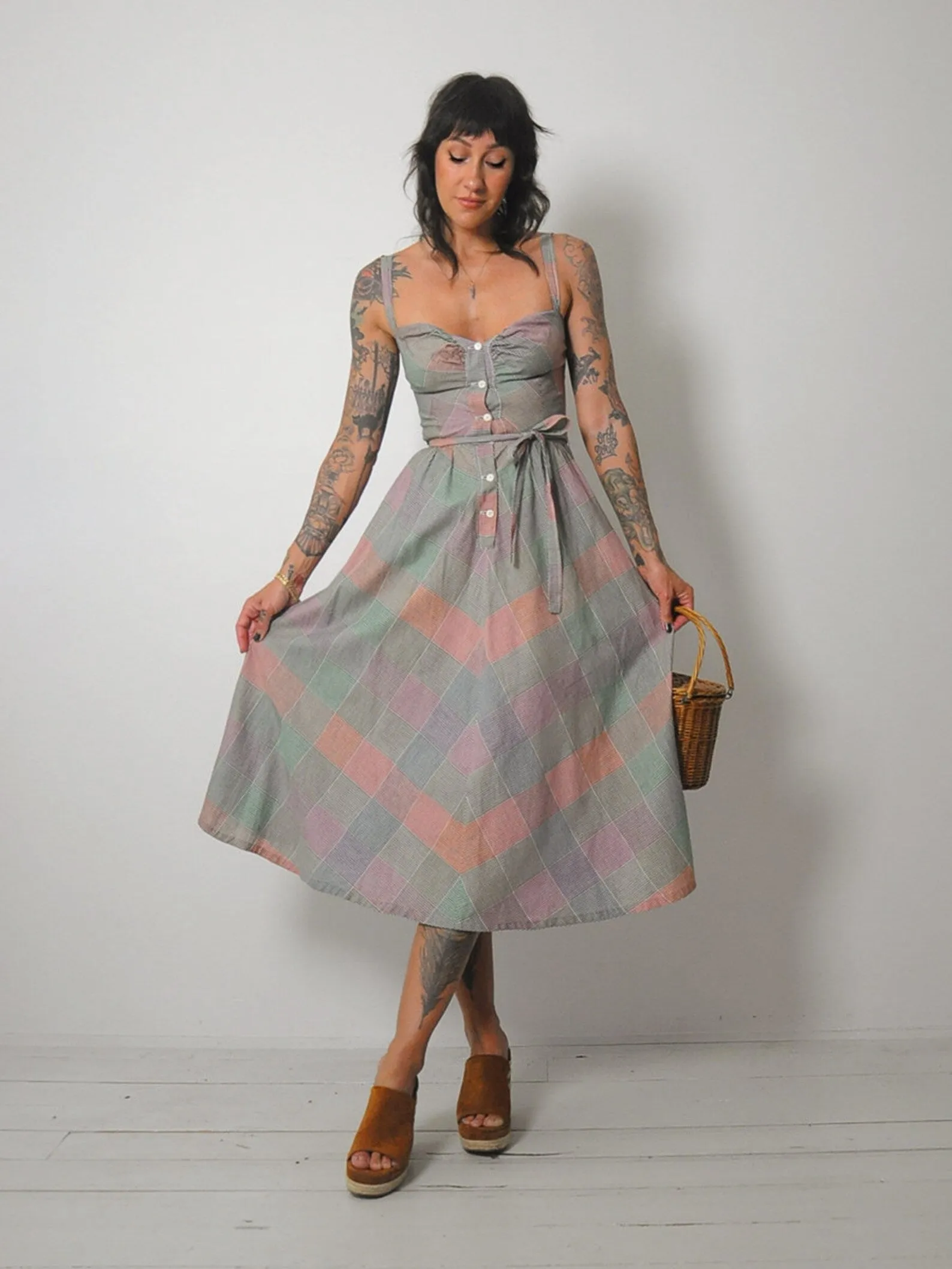 1970's Rainbow Plaid Sundress