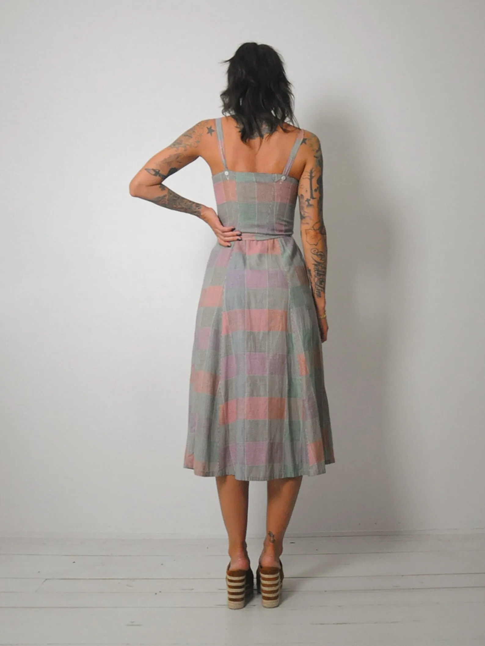 1970's Rainbow Plaid Sundress