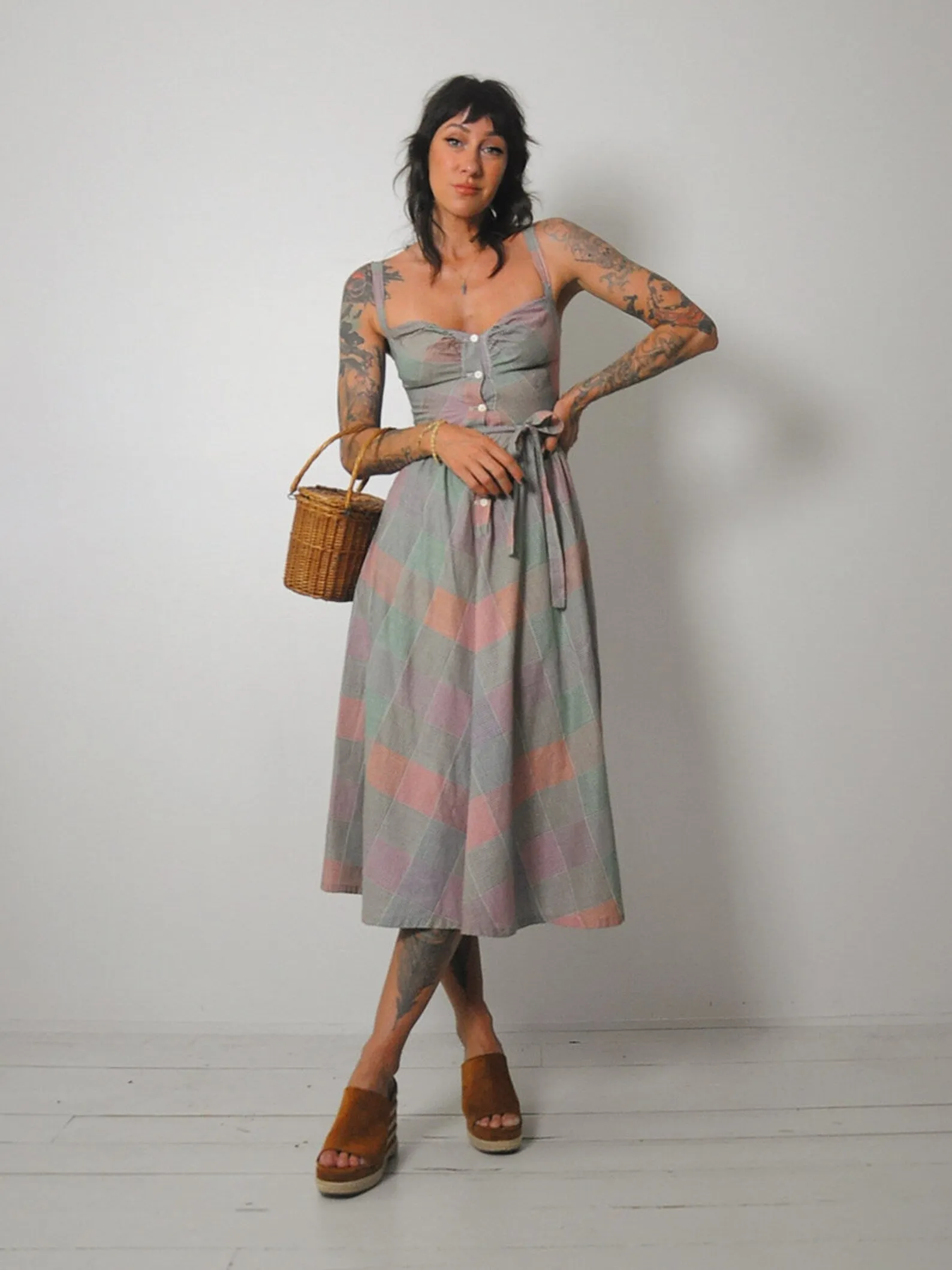 1970's Rainbow Plaid Sundress