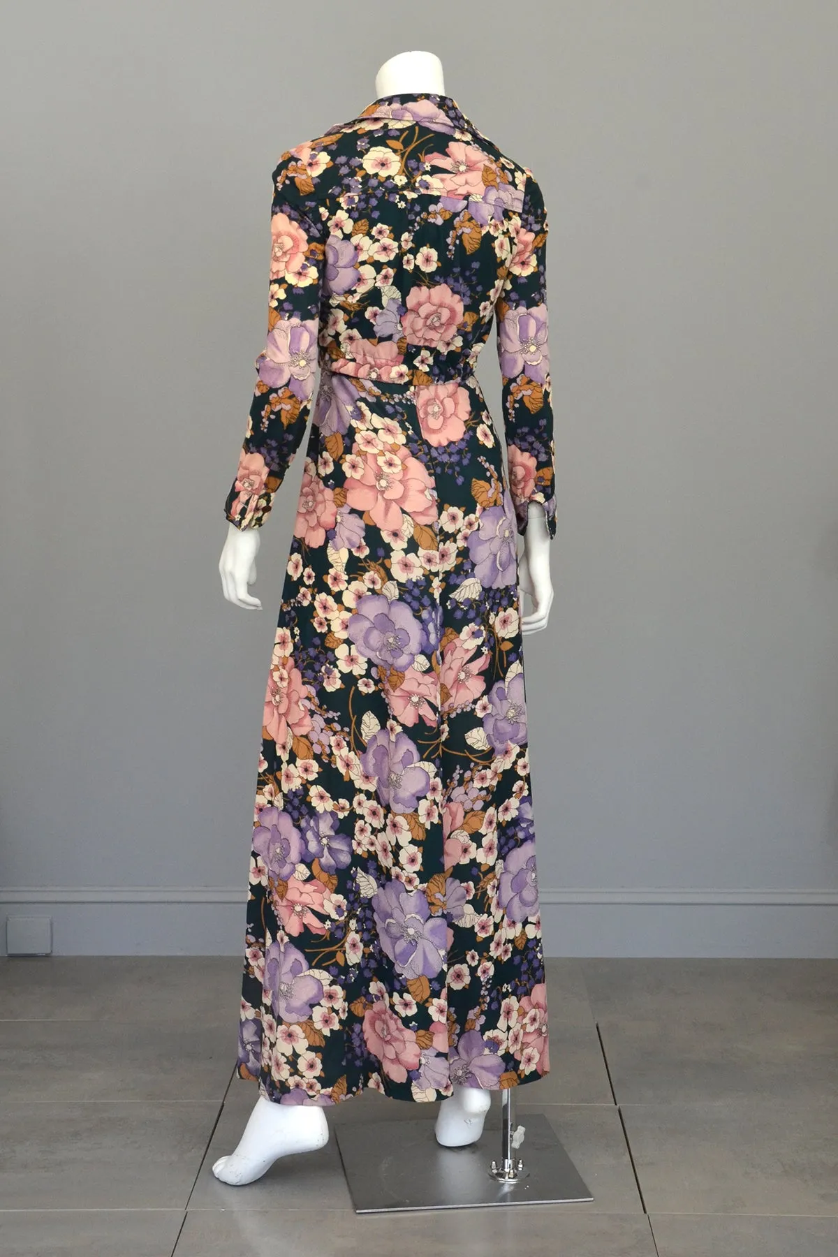 1970s Twisted Halter Keyhole Floral Print Maxi Dress   Matching Jacket