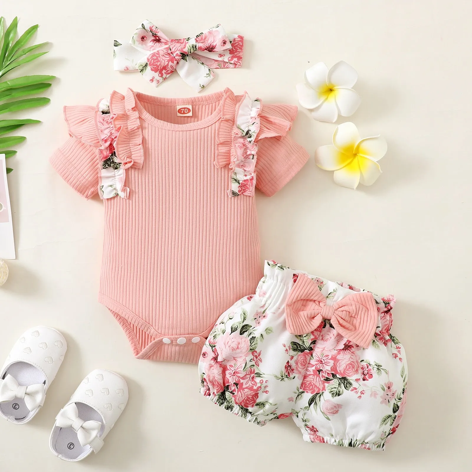 3Pcs Ruffle Romper Tops for Newborn Baby Girl Clothes