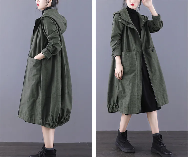 A-line Long Women Casual Hooded Parka Plus Size Coat Jacket JT200933