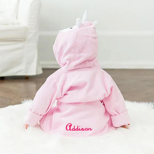 ANIMAL FACE HOODED BATHROBE - PINK UNICORN