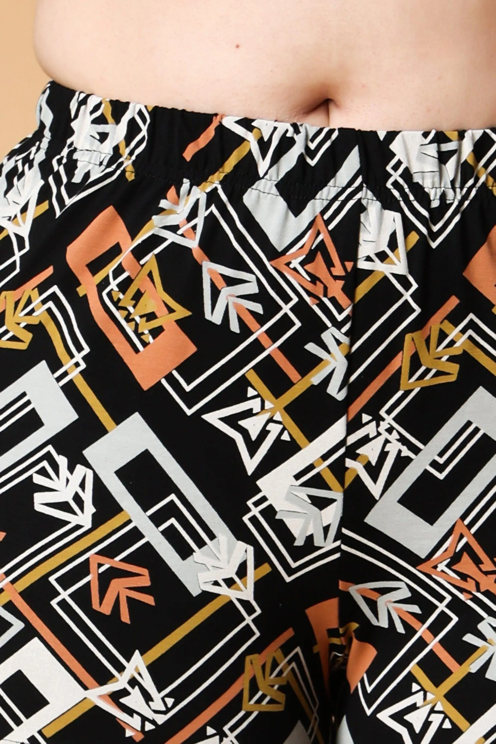 Black Abstract Printed Fitted Shorts