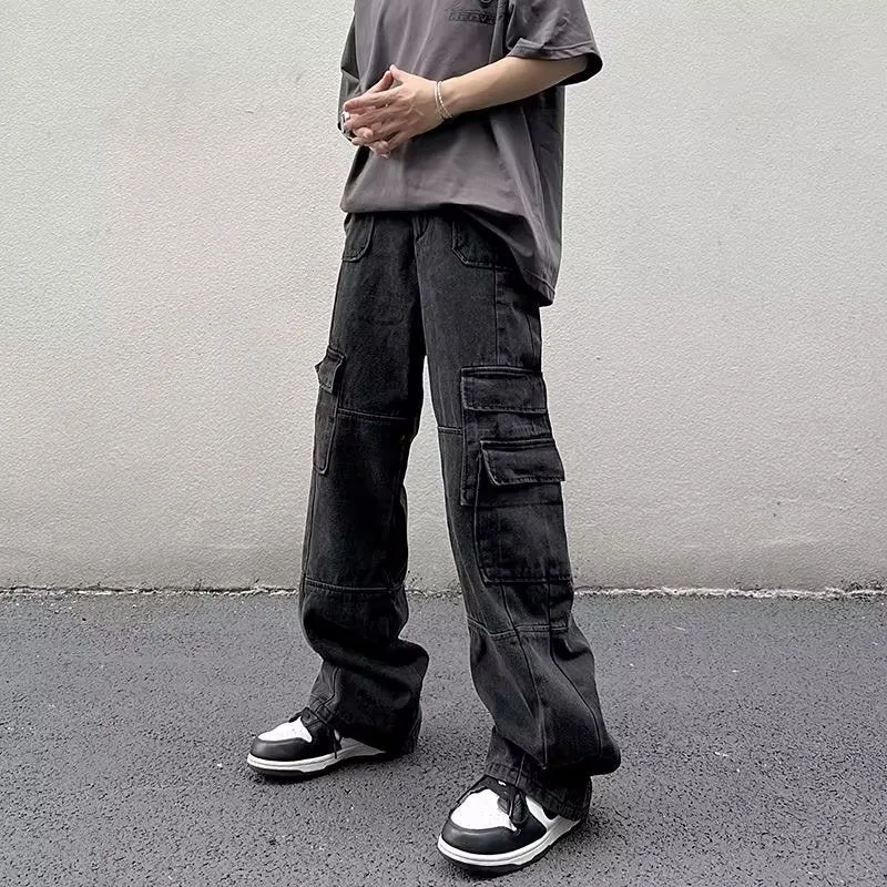 Bonsir 90s fashion men Overalls Men's Loose Ins Fashion Solid Color Casual Pants Trendy Trousers New Trendy Youth Popular