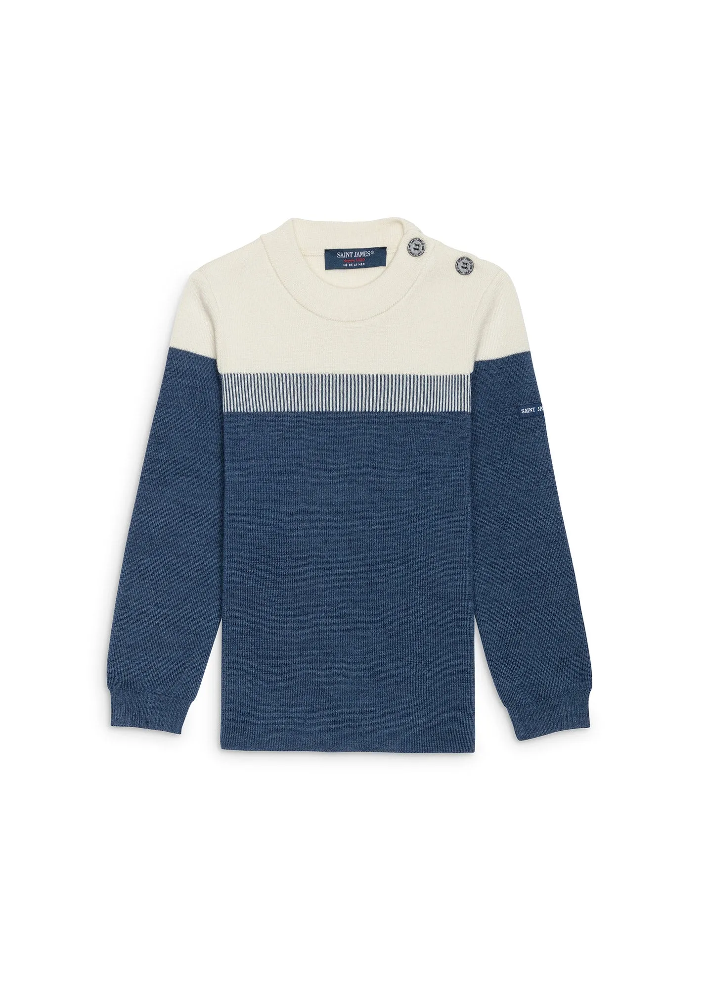 Bretagne sailor jumper for kids - bicolour, in blended wool (INDIGO CHINE/ECUME)