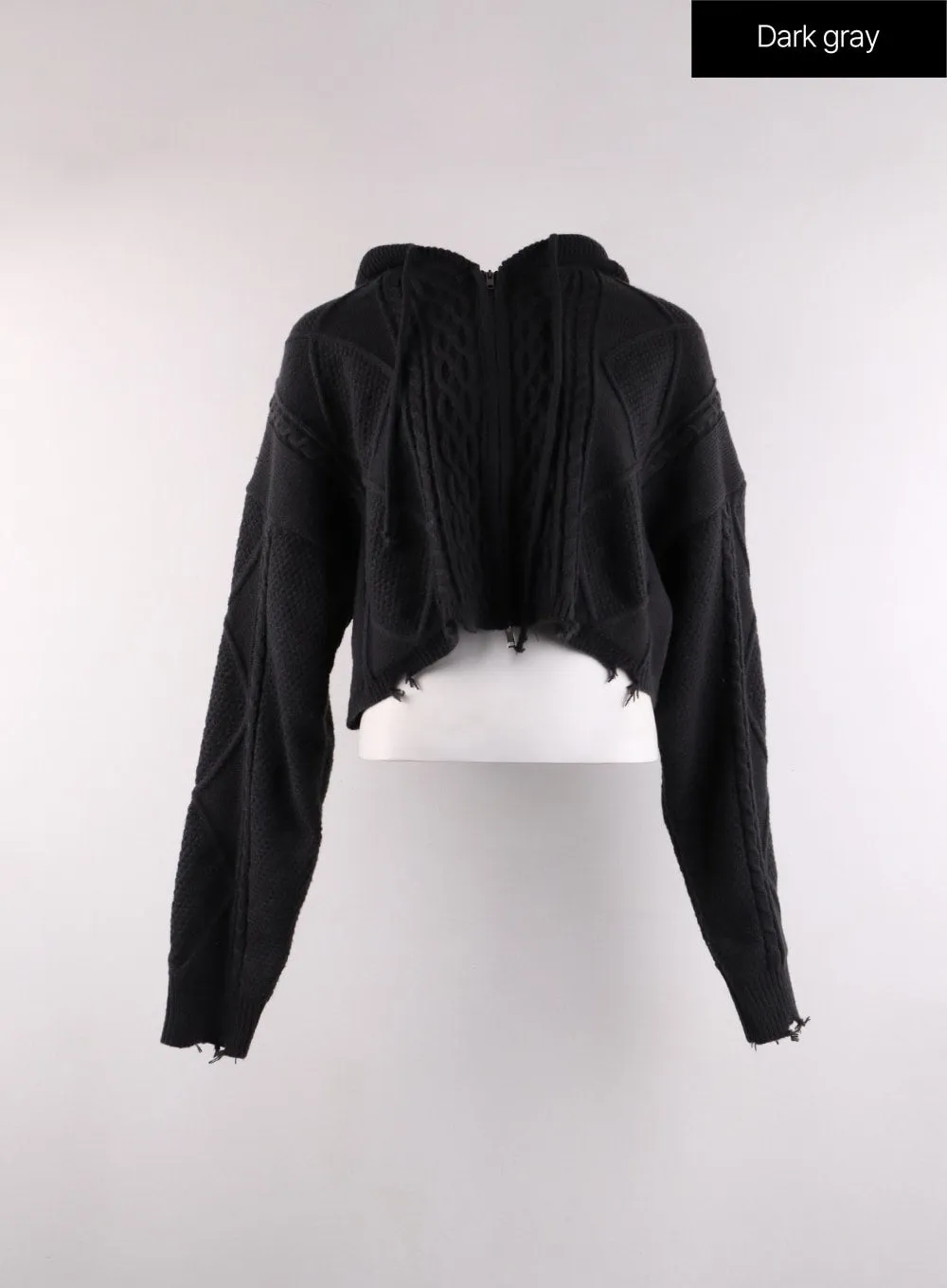 Cable Knit Zippered Hooded Crop Cardigan CF401