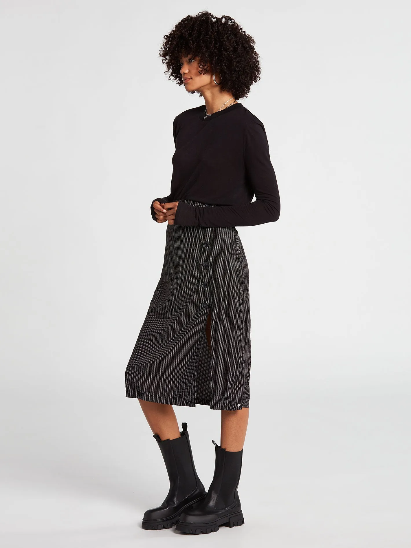 Call In Slick High Waisted Midi Skirt - Dot