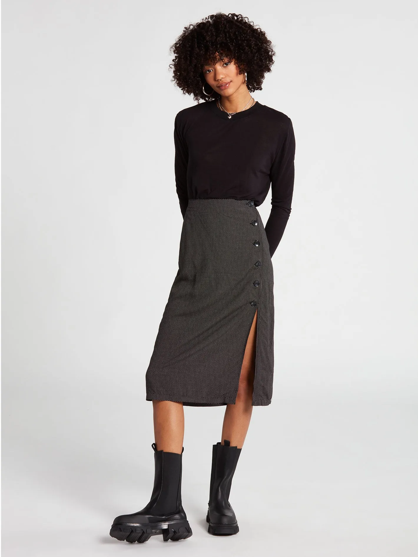 Call In Slick High Waisted Midi Skirt - Dot