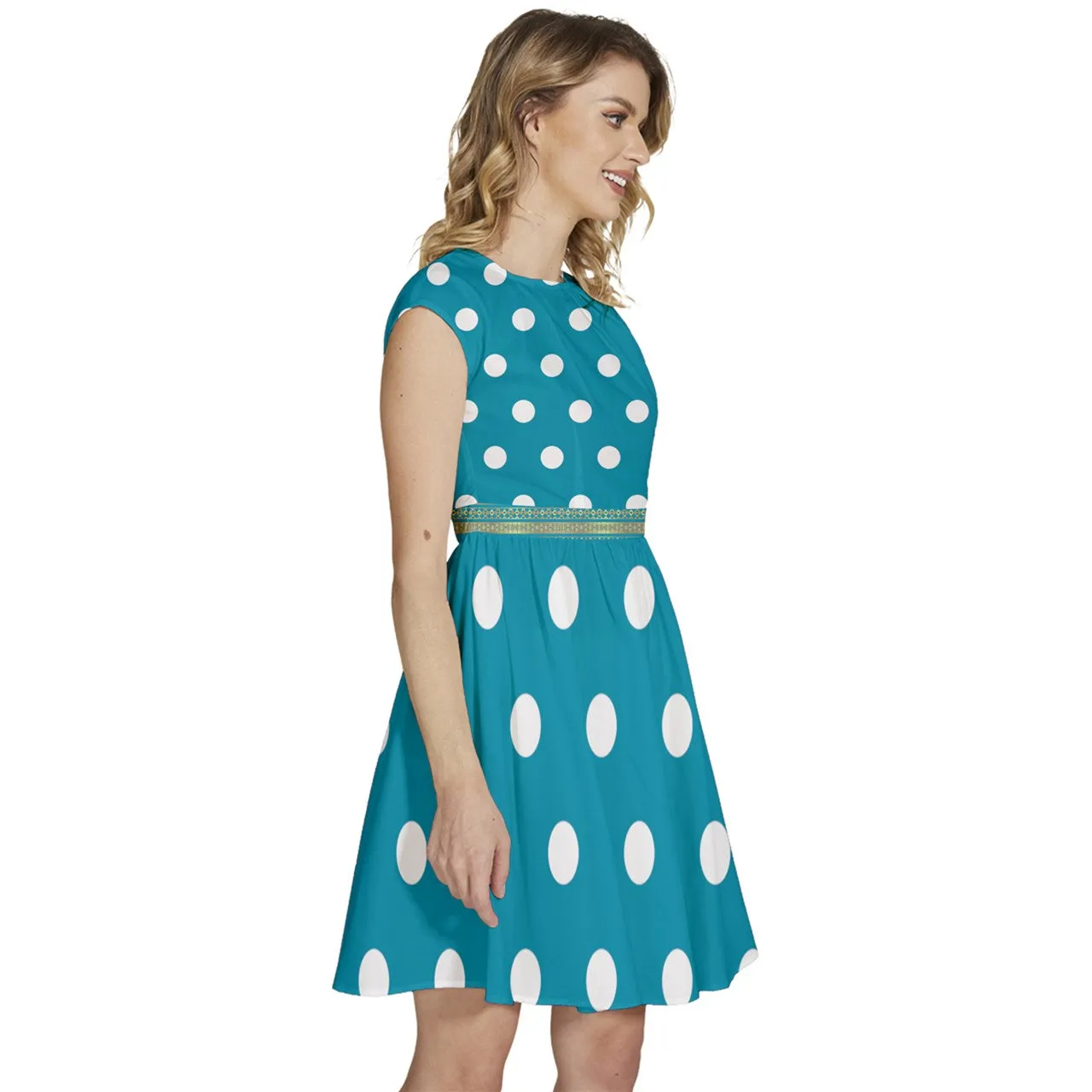 Cap Sleeve High Waist Dots Dress