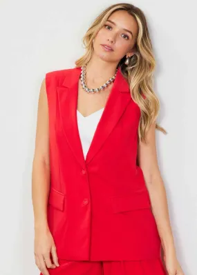 Carla Sleeveless Tailored Blazer - Red