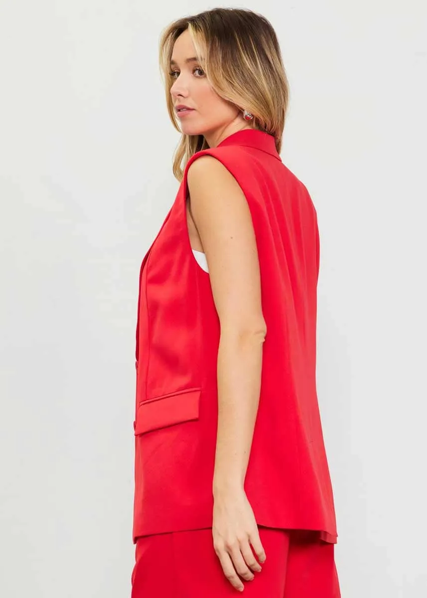 Carla Sleeveless Tailored Blazer - Red