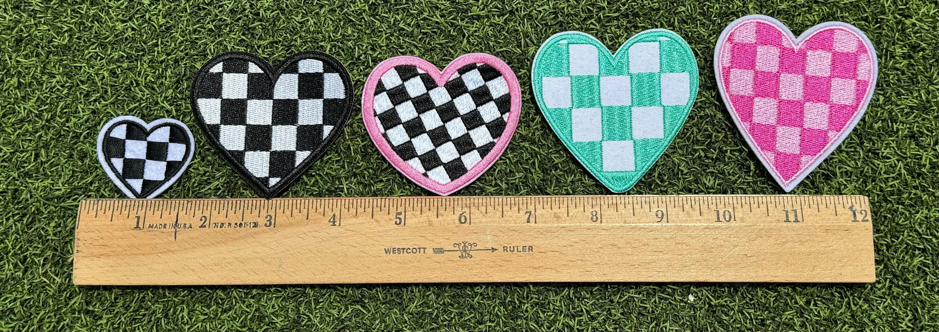 Checkered Heart Iron On Patches