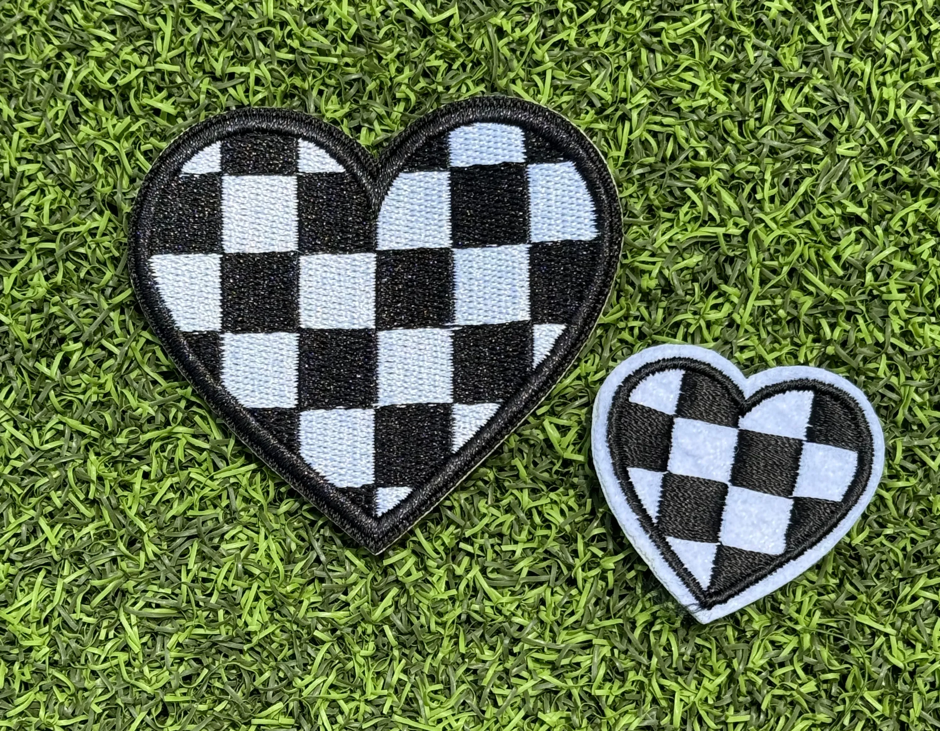 Checkered Heart Iron On Patches