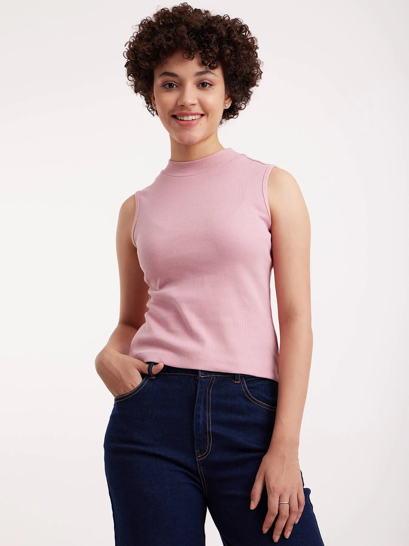 Cotton Sleeveless Rib Tee - Pink