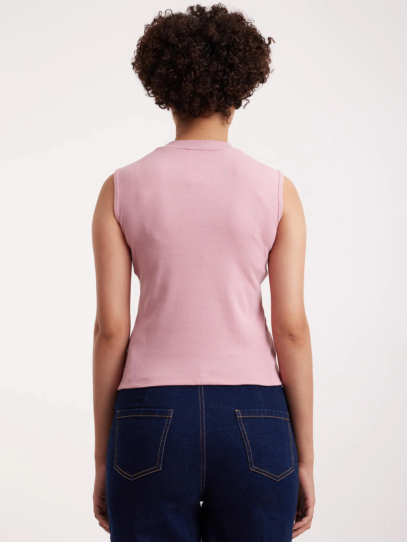 Cotton Sleeveless Rib Tee - Pink