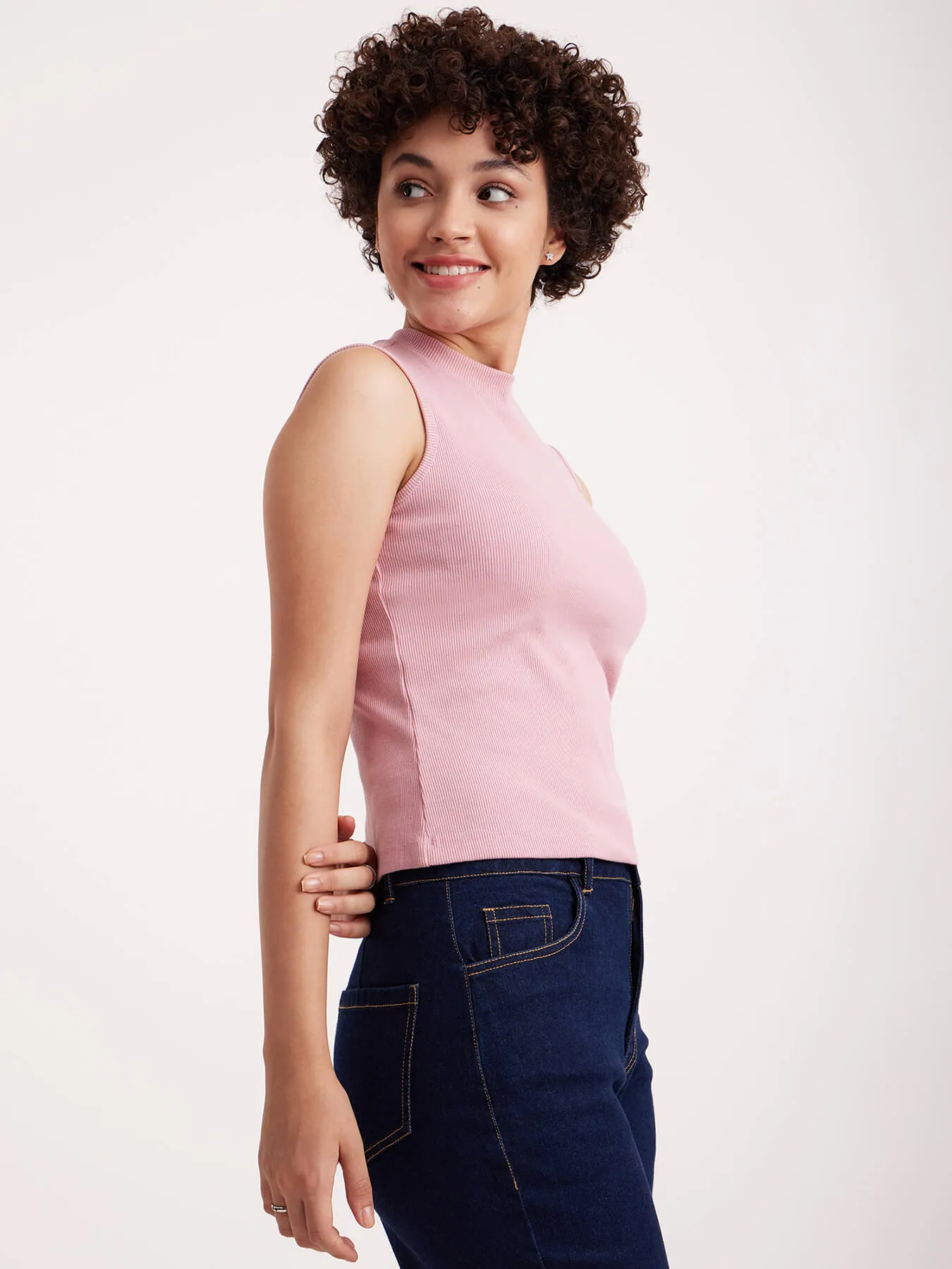 Cotton Sleeveless Rib Tee - Pink