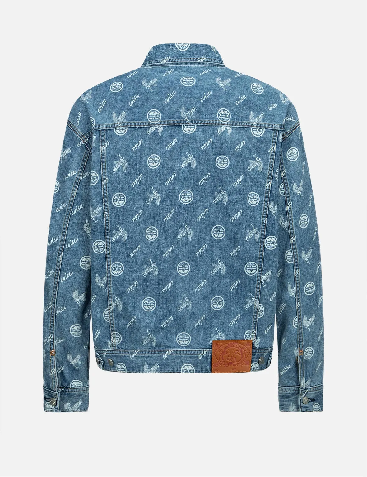 Eagle and Kamon Allover Discharged Print Denim Jacket