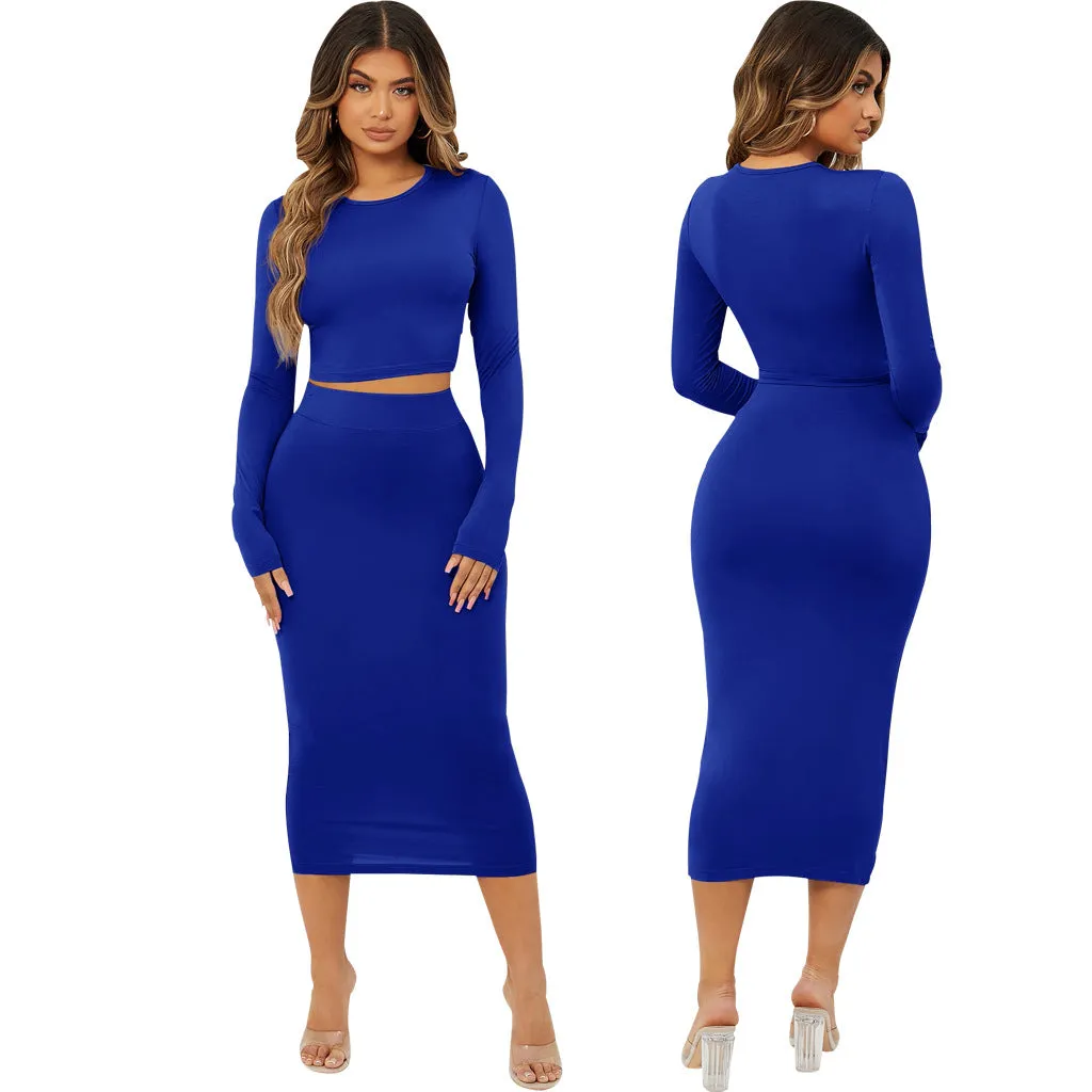 Fashion Solid Color Tight Two Piece Set