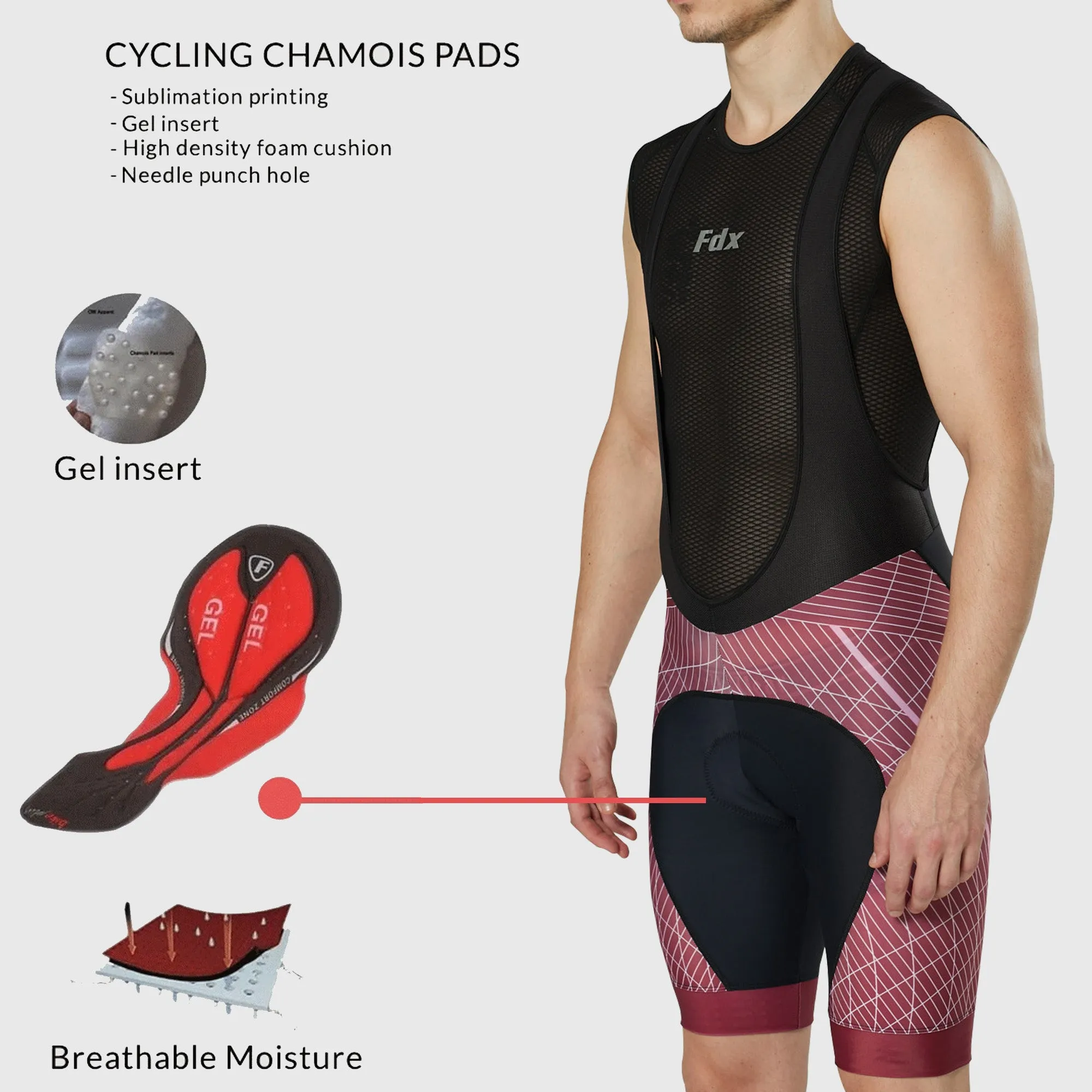 Fdx Classic II Red Men's & Boy's Padded Summer Cycling Bib Shorts