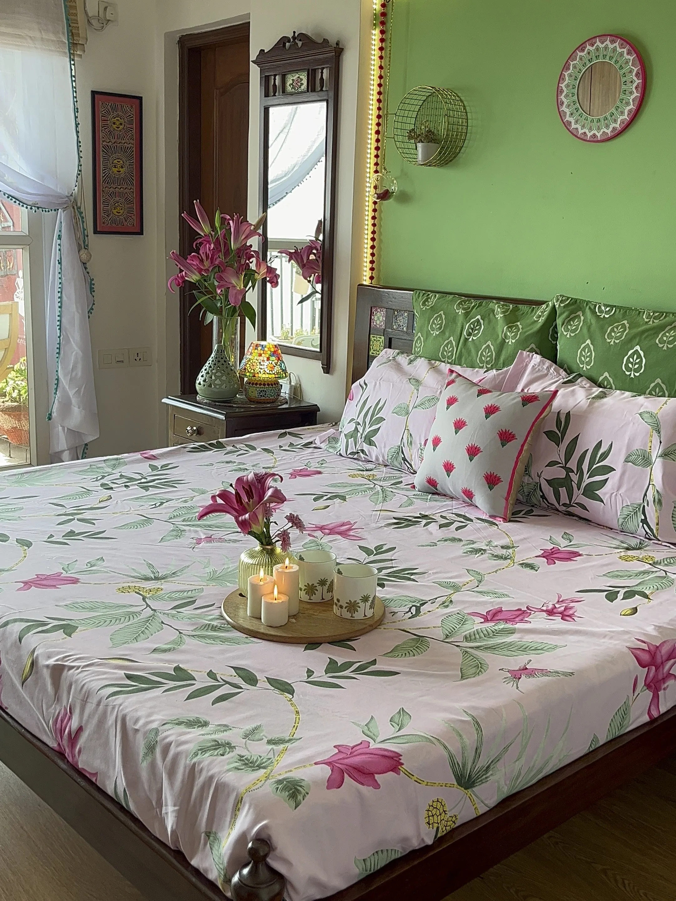 Fitted King Size Cotton Bedsheet - Bloom Ray Pink