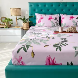 Fitted King Size Cotton Bedsheet - Bloom Ray Pink