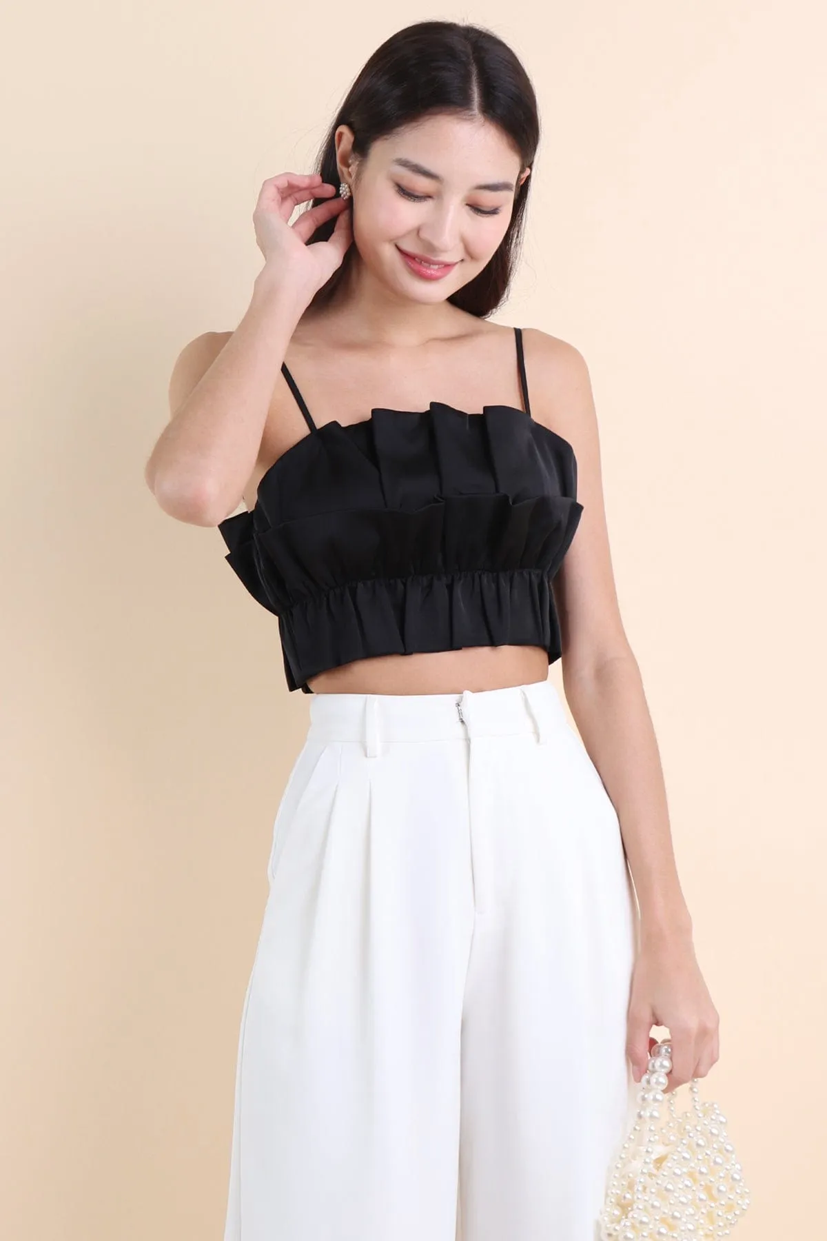 GENESIS RUFFLES TOP IN BLACK