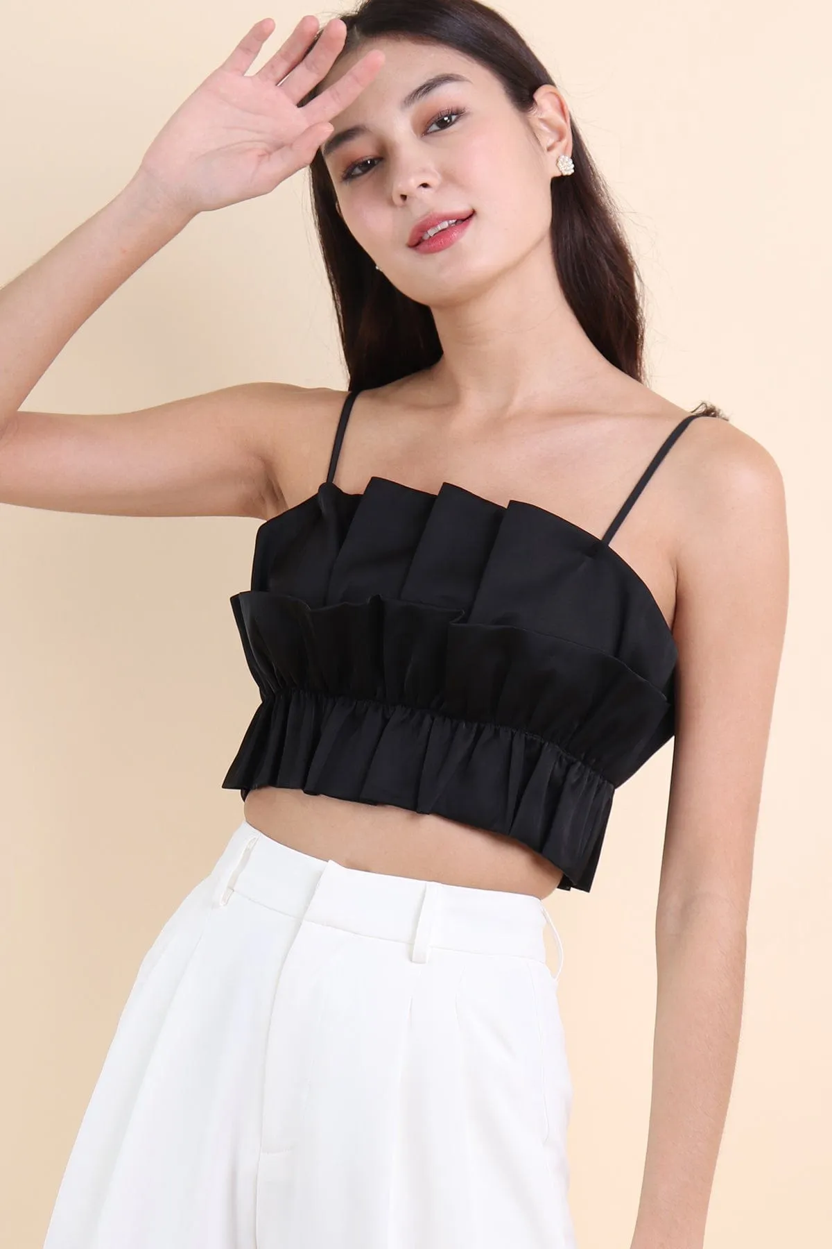 GENESIS RUFFLES TOP IN BLACK