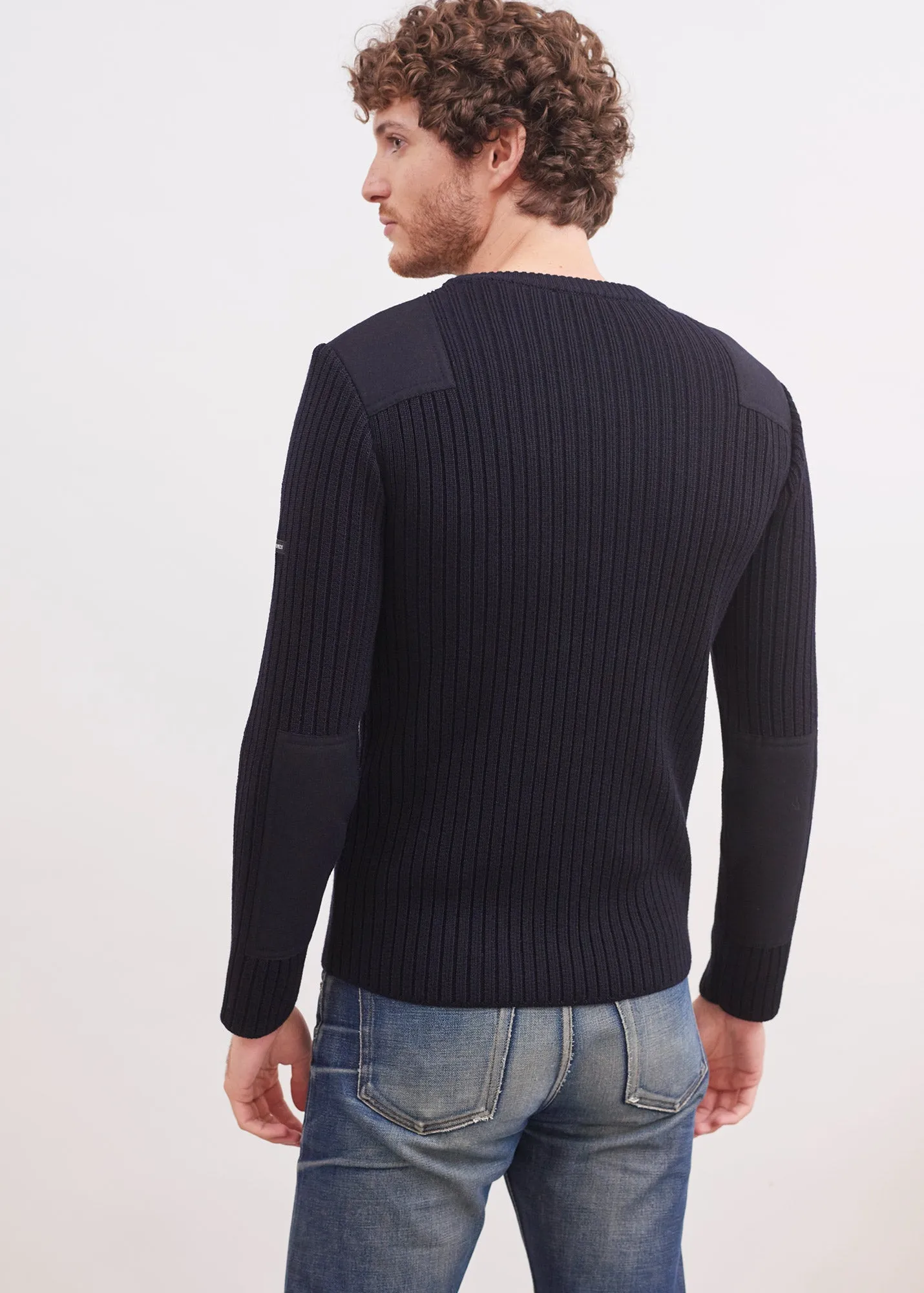 Gouvernail military inspired jumper - in blended wool, with canvas patches (NAVY)