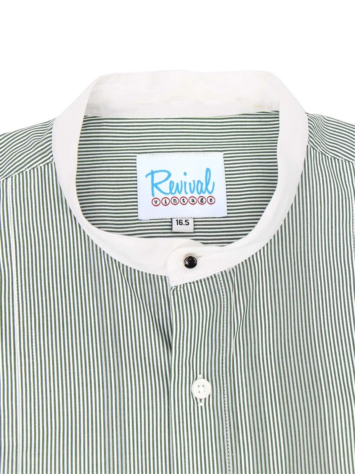 Green Stripe Collarless Grandad Shirt with Detachable Spearpoint Collar