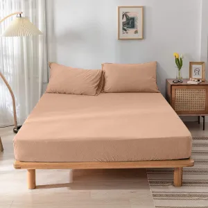 High Quality Beige Cotton Jersey King 3 Piece Fitted Sheet Set 200x200 30cm with Deep Pockets and 2 Pillow Case