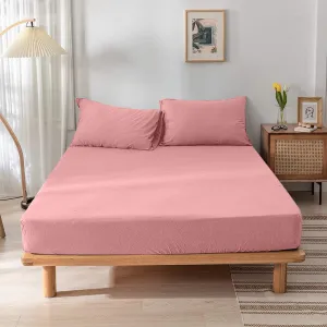 High Quality Pink Cotton Jersey Single 3 Piece Fitted Sheet Set 90x190 25cm with Deep Pockets and 2 Pillow Case