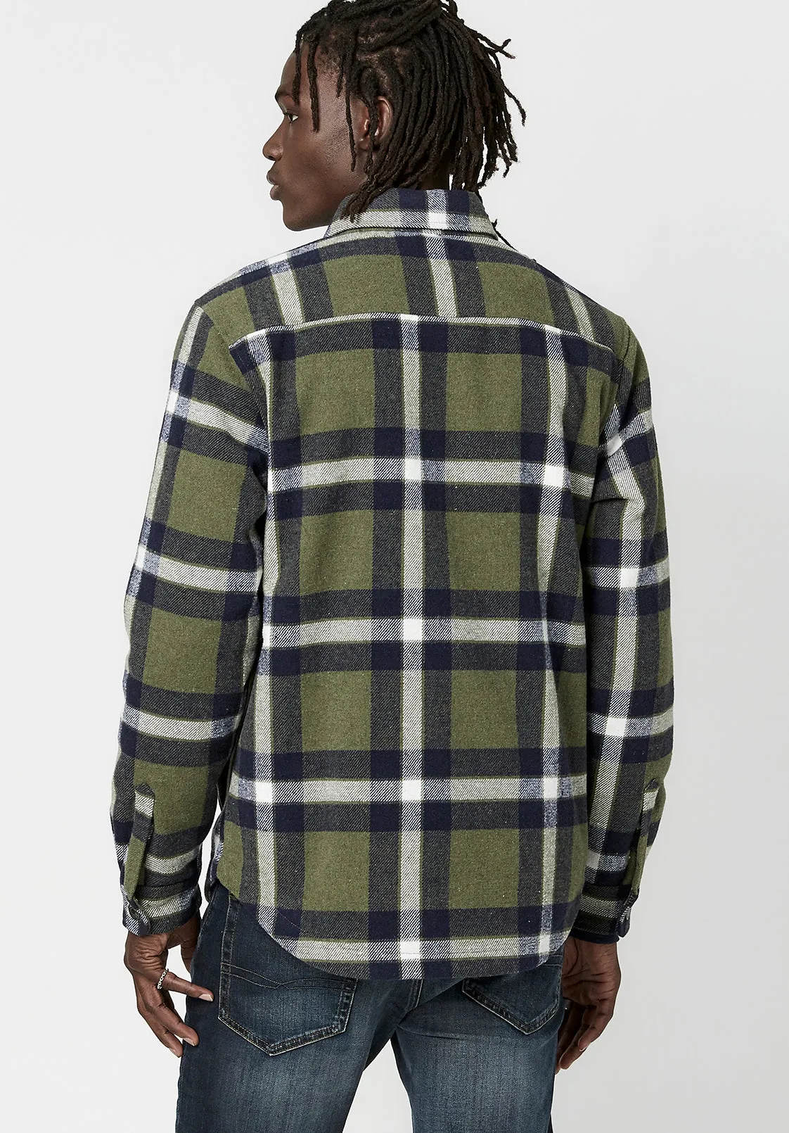 Japuy Men's Shacket in Green Black Plaid - BM23653