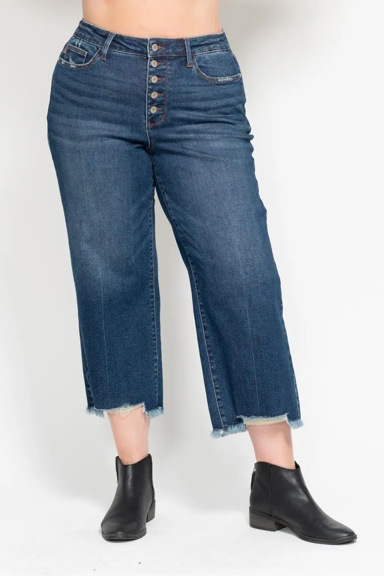 Judy Blue HW Button Fly Destroyed Hem Crop Wide