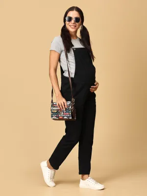 Maternity Denim Dungaree with Elasticated Waist Black