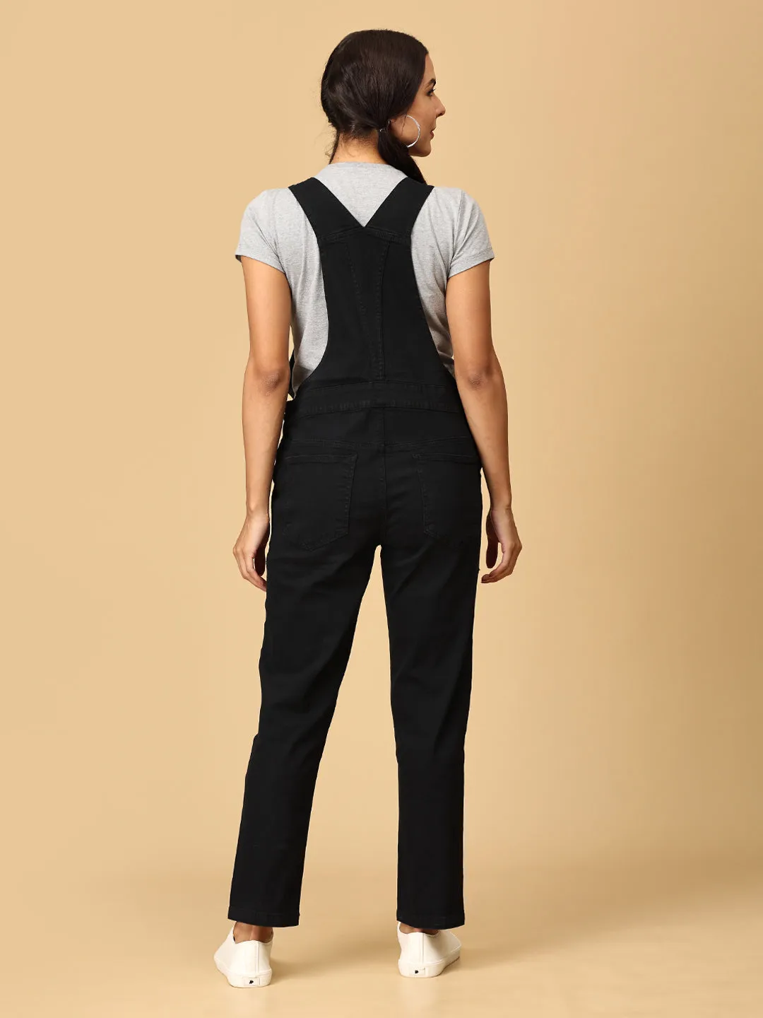 Maternity Denim Dungaree with Elasticated Waist Black