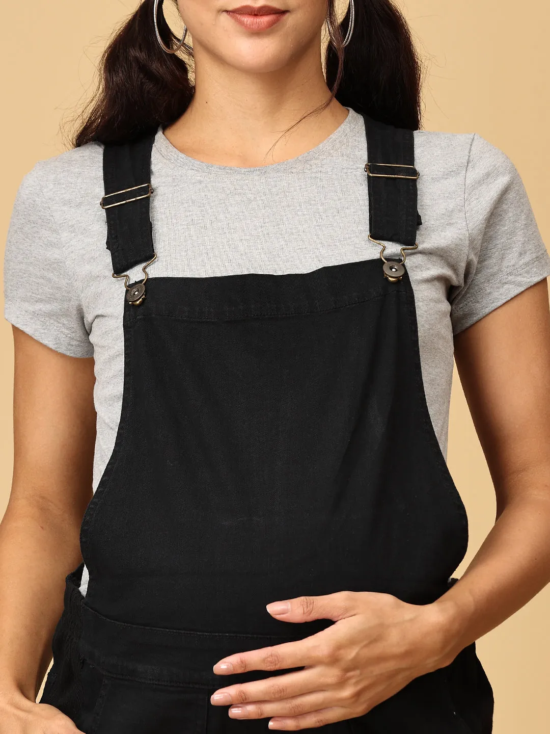 Maternity Denim Dungaree with Elasticated Waist Black