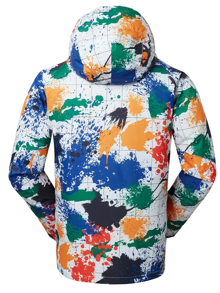 Men's Colorful Printed Windproof Snowboard Jacket Ski Down Jacket