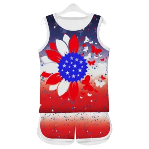 Ombre Petal Flag Girls Tank Top with Short 2 Piece Outfit