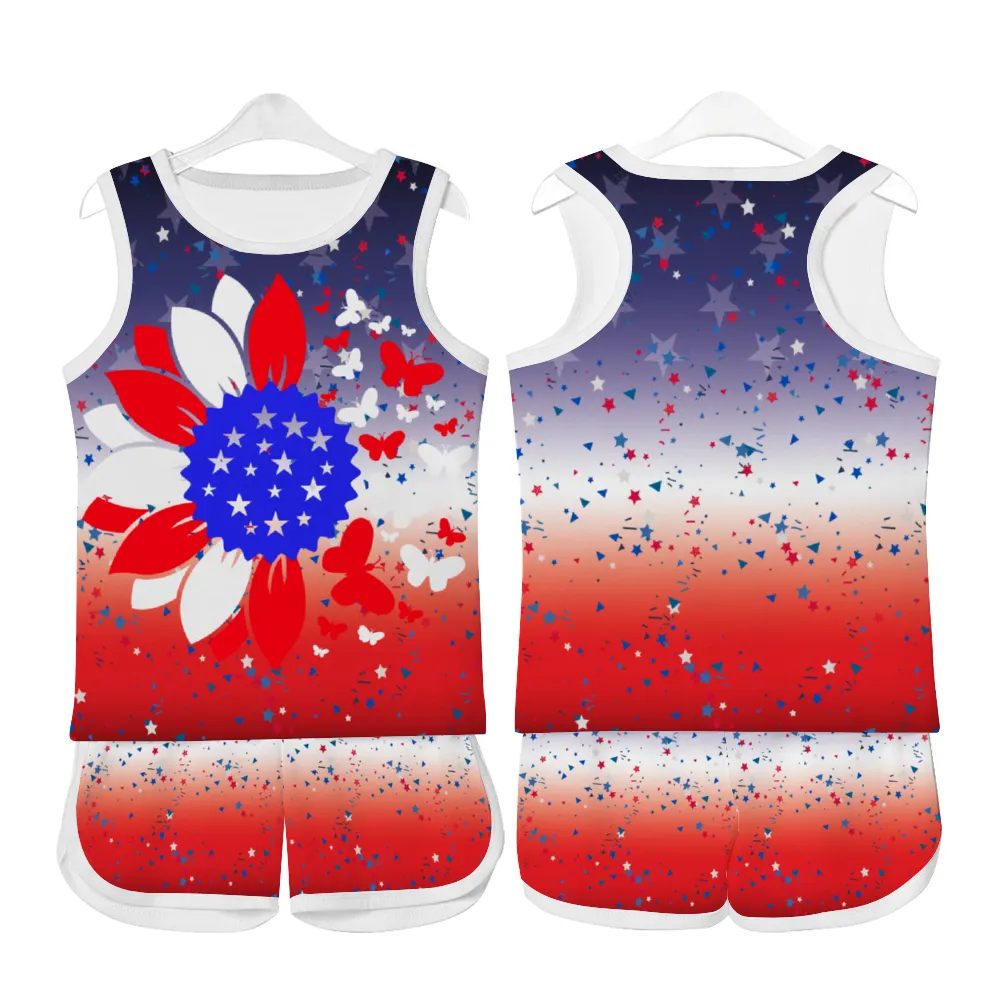 Ombre Petal Flag Girls Tank Top with Short 2 Piece Outfit