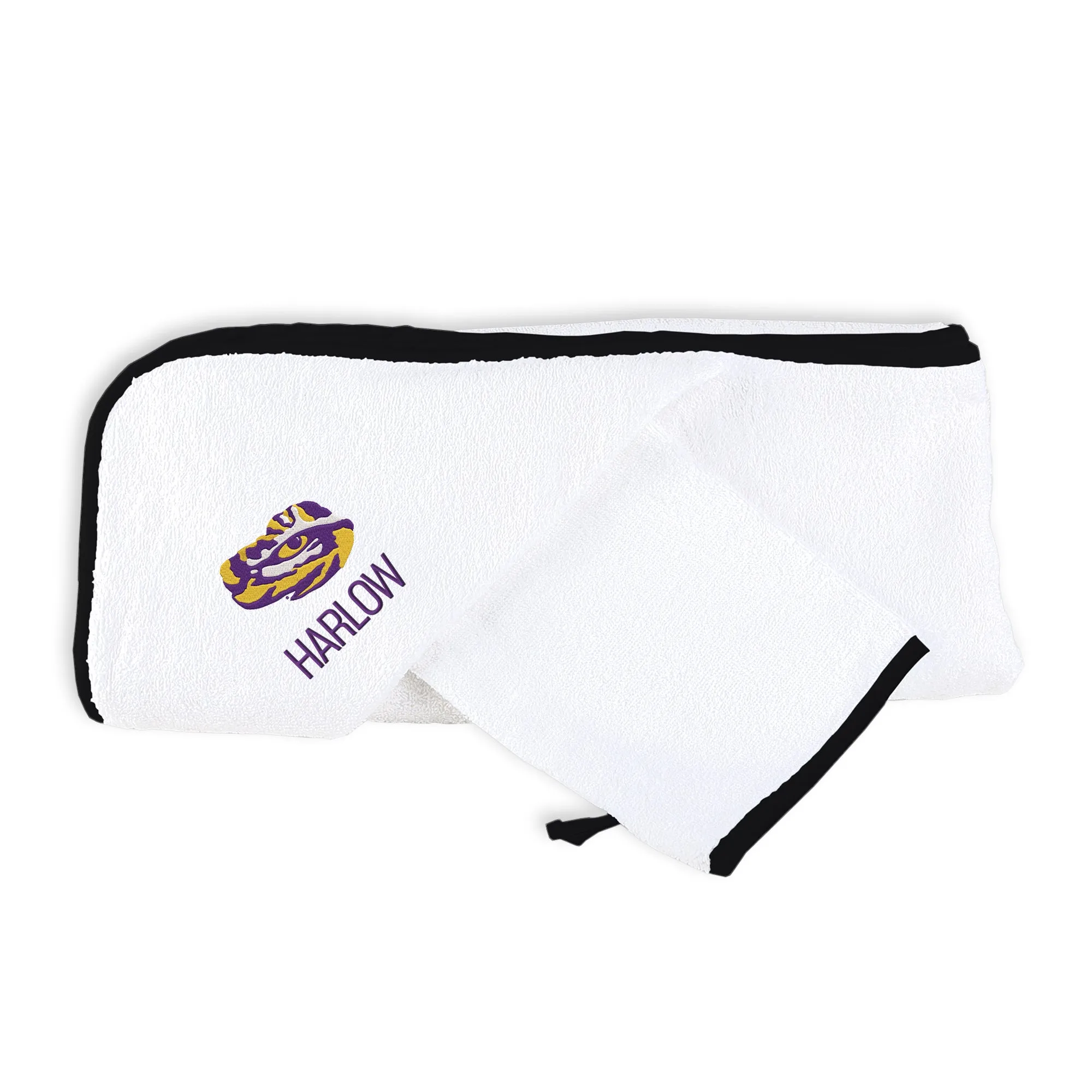 Personalized LSU Tigers Eye Hooded Towel & Wash Mitt Set