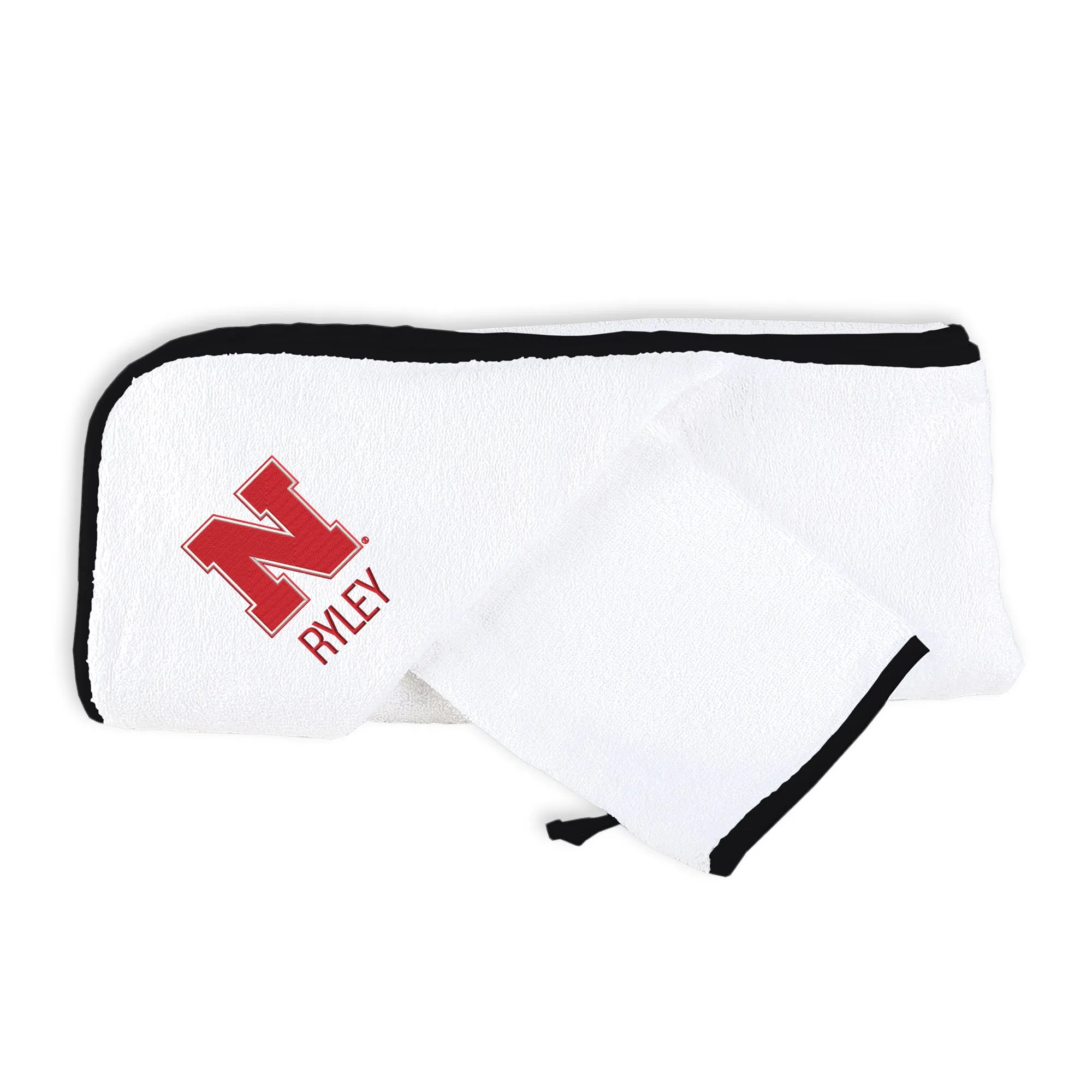 Personalized Nebraska Cornhuskers Hooded Towel & Wash Mitt Set