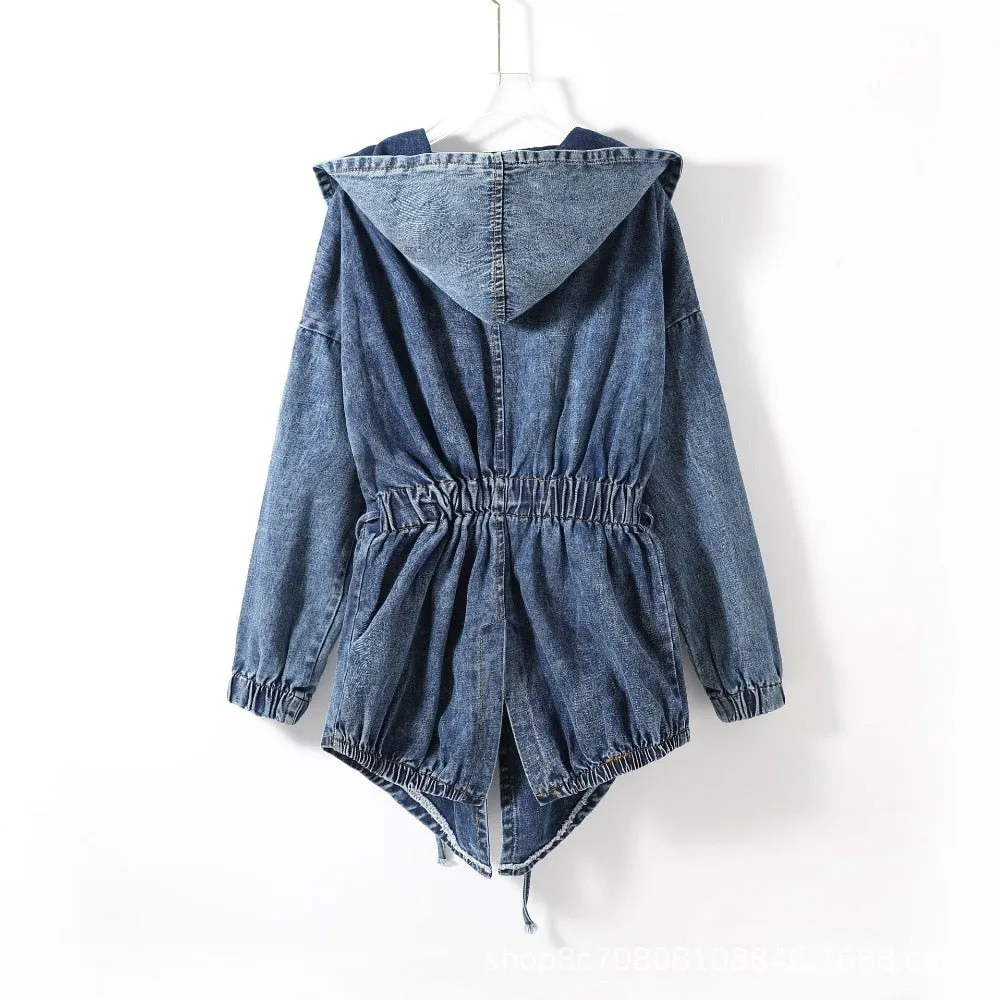 Pre Order:  Denim Knot Hooded Oversized Jacket