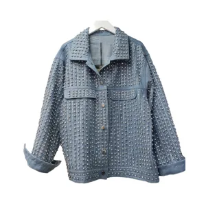 Pre Order:  Diamond Beading Long Sleeve Loose Denim Jacket