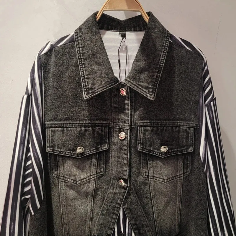 Pre Order: Long Sleeve Striped Spliced Loose Casual Shirt