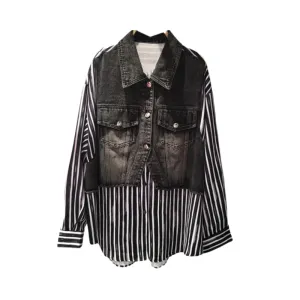 Pre Order: Long Sleeve Striped Spliced Loose Casual Shirt