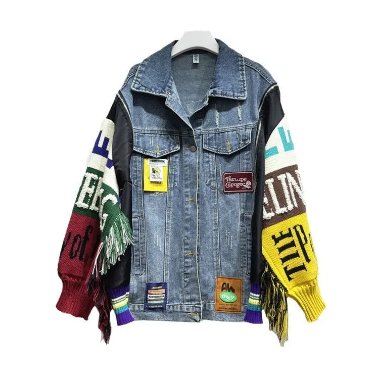 Pre Order:  Loose Fringed Embroidered Patchwork Denim Jacket