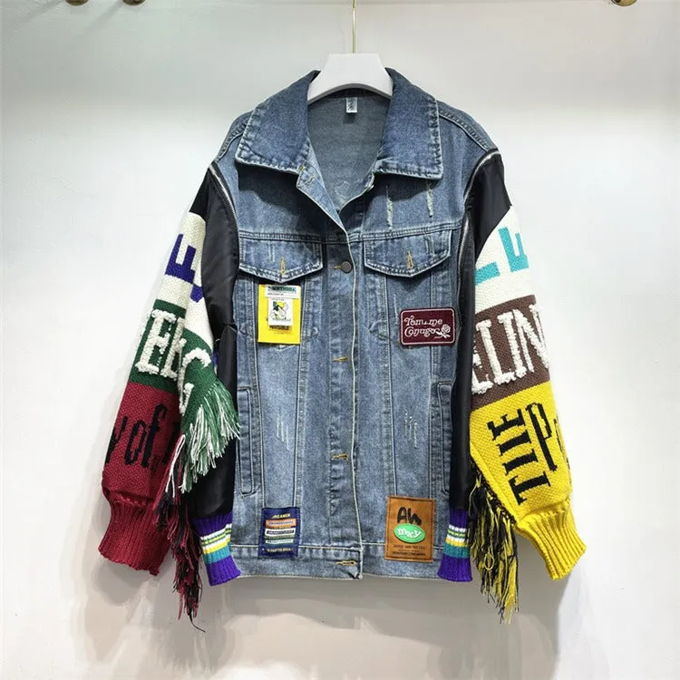 Pre Order:  Loose Fringed Embroidered Patchwork Denim Jacket