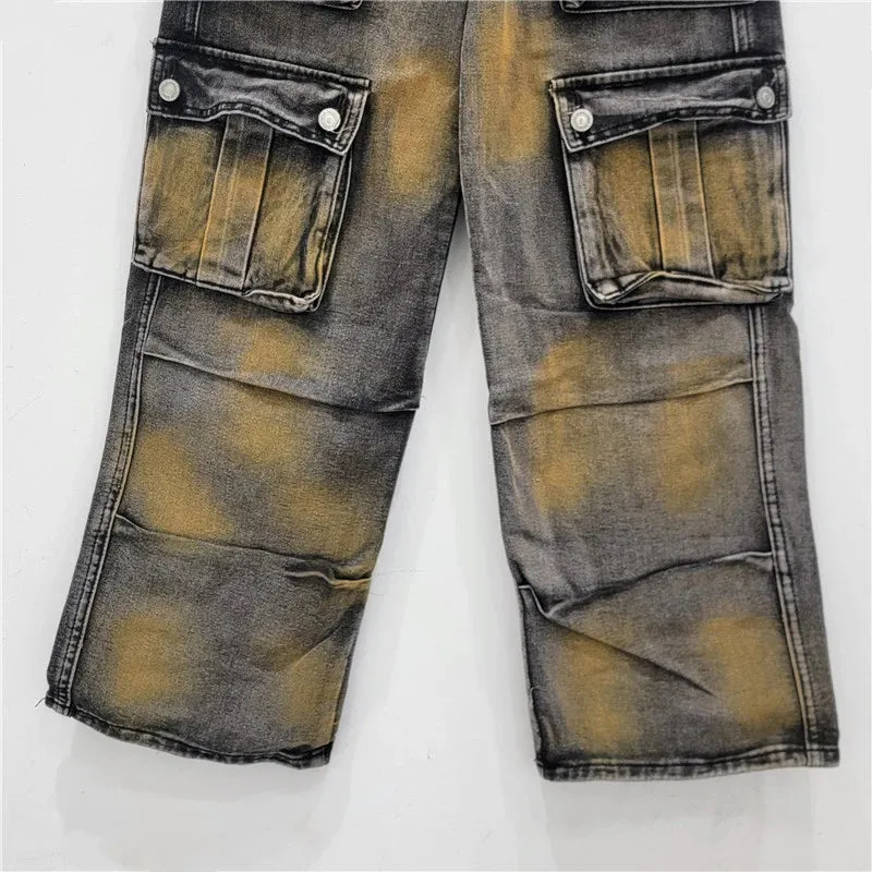 Pre Order:  Multi Pocket Distressed Loose Pants