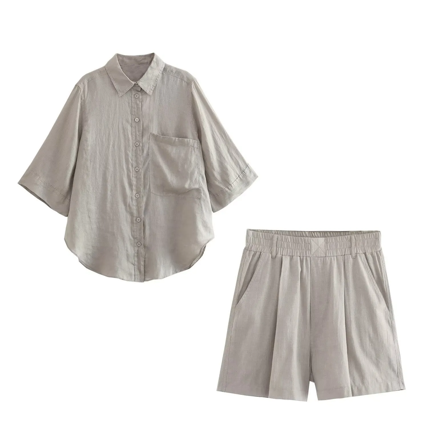 Pre Order:  Solid Loose Short Sleeve Shirt   Wide Leg Shorts Set